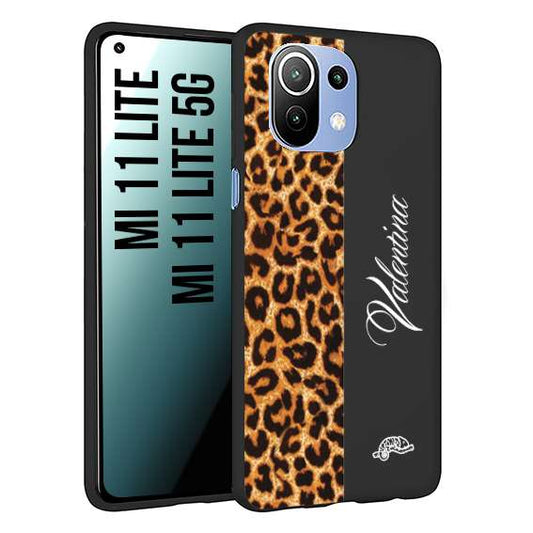 CUSTOMIZZA - Custodia cover nera morbida in tpu compatibile per Xiaomi Mi 11 Lite / Mi 11 Lite 5G custom nome scritta leopardato maculato donna marrone leopard