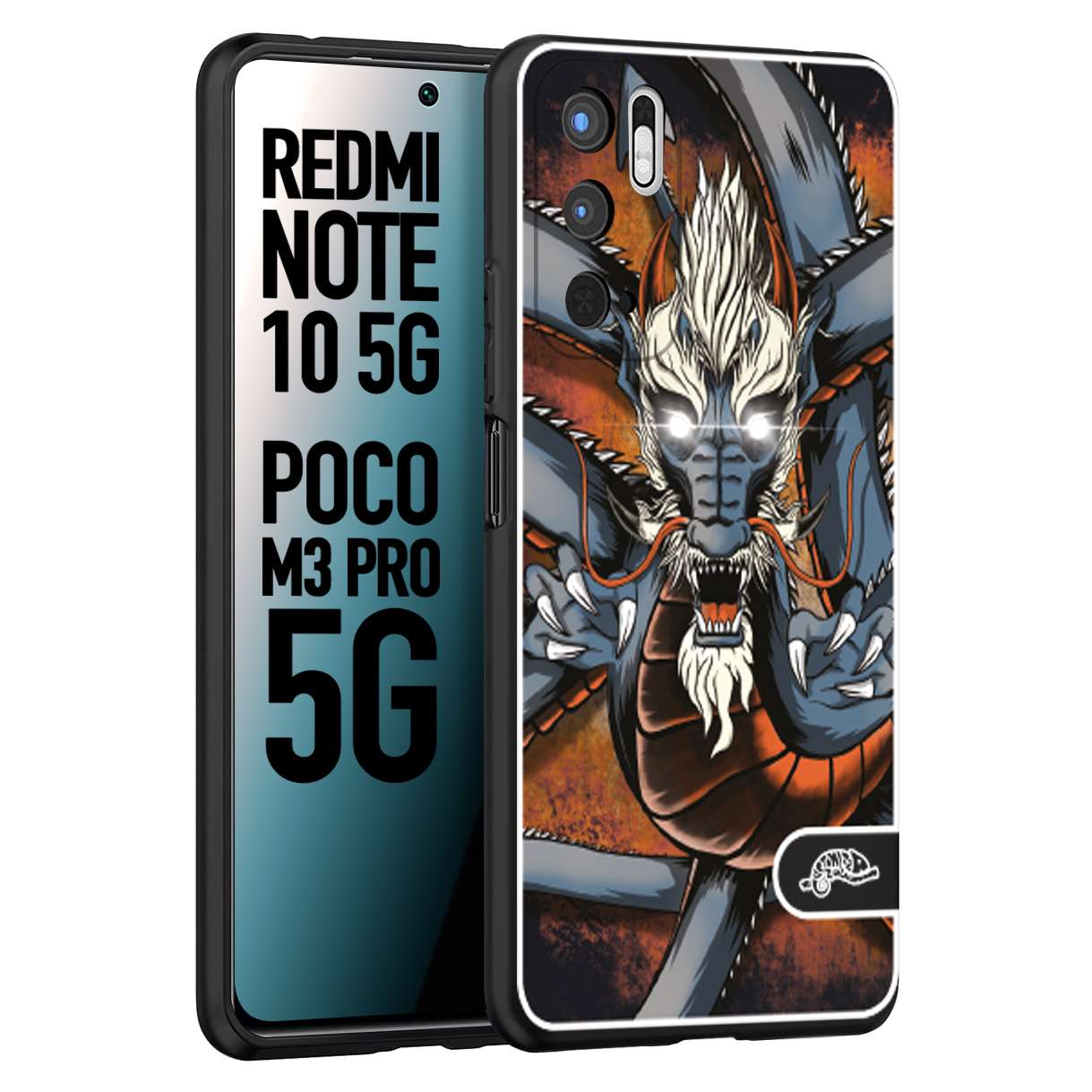 CUSTOMIZZA - Custodia cover nera morbida in tpu compatibile per Xiaomi Redmi Note 10 5G - Poco M3 Pro 5G drago giapponese tattoo japan dragon