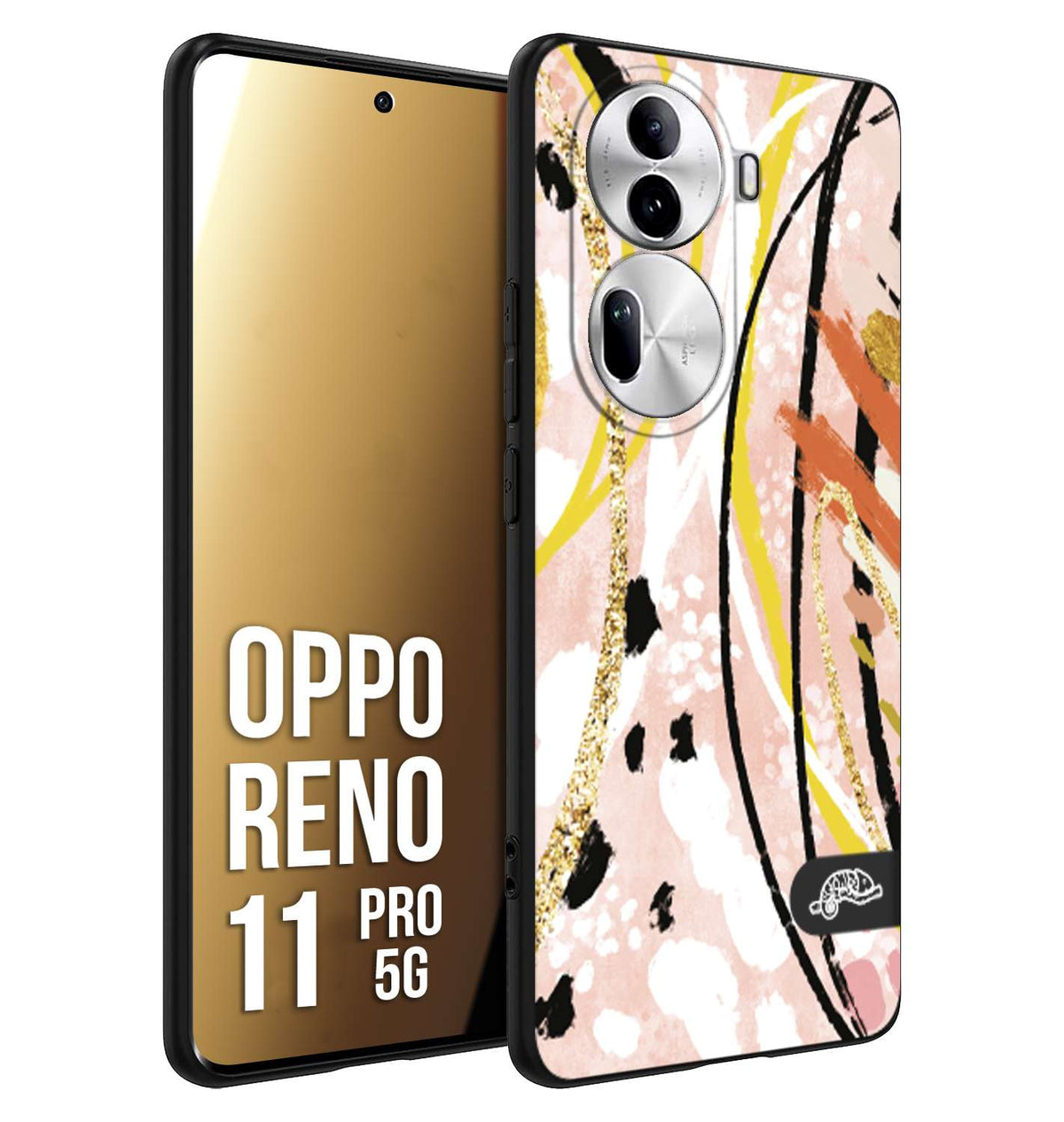CUSTOMIZZA - Custodia cover nera morbida in tpu compatibile per Oppo Reno 11 PRO 5G fiori astratti donna zebrato leopardato fantasia dorata gialla rosa colorata