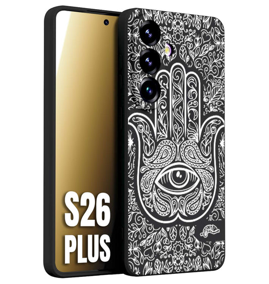 CUSTOMIZZA - Custodia cover nera morbida in tpu compatibile per Samsung S26 PLUS mano di fatima effetto rilievo mandala donna