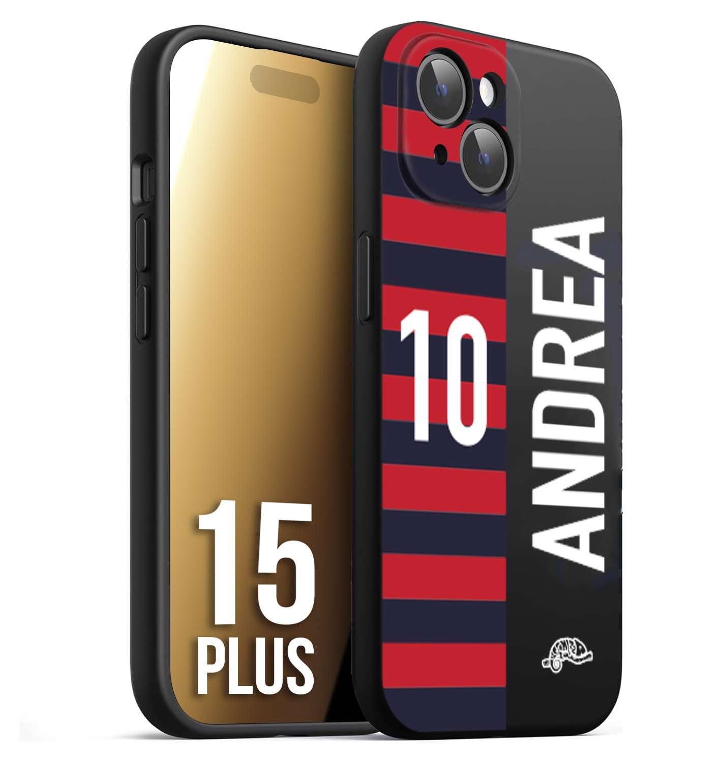 CUSTOMIZZA - Custodia cover nera morbida in tpu compatibile per iPhone 15 PLUS personalizzata calcio football nome e numero calciatori rossoblu