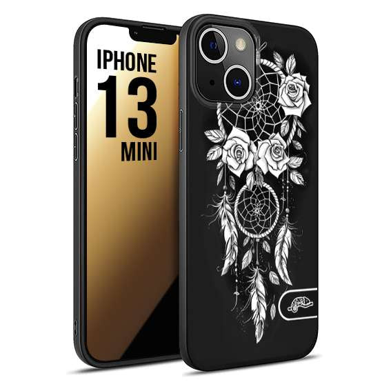 CUSTOMIZZA - Custodia cover nera morbida in tpu compatibile per iPhone 13 MINI acchiappasogni dreamcatcher black and white bianco a rilievo disegnato tattoo tatuaggio