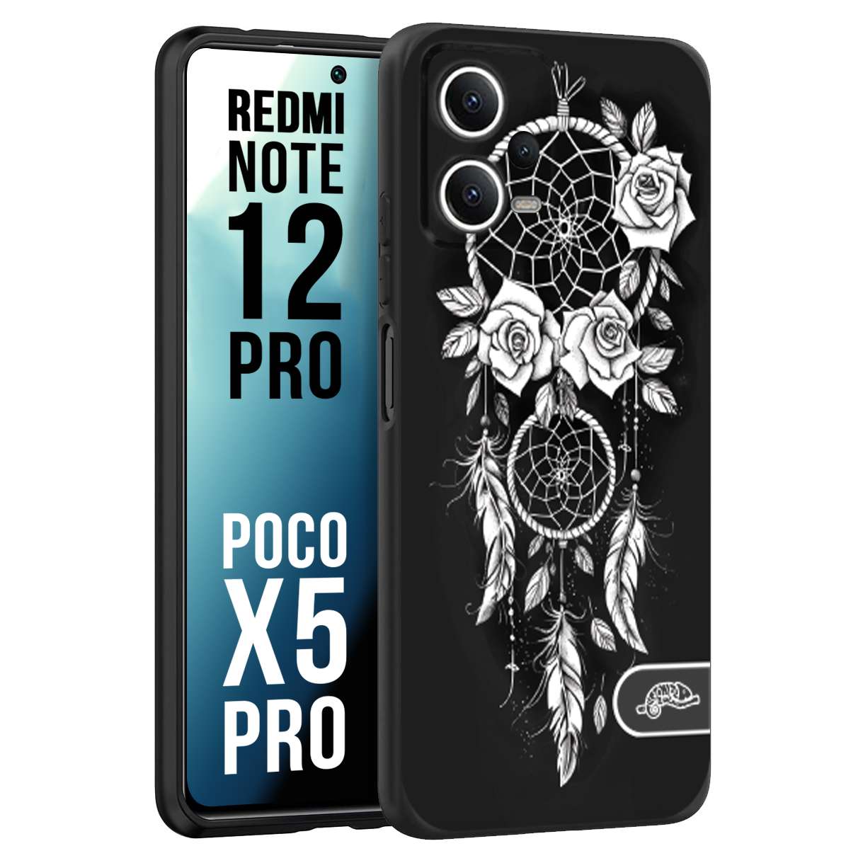 CUSTOMIZZA - Custodia cover nera morbida in tpu compatibile per Xiaomi Redmi Note 12 PRO - POCO X5 PRO acchiappasogni dreamcatcher black and white bianco a rilievo disegnato tattoo tatuaggio