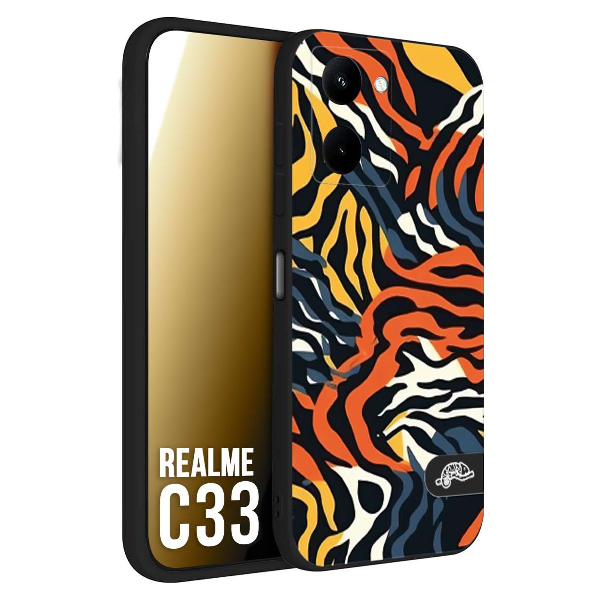 CUSTOMIZZA - Custodia cover nera morbida in tpu compatibile per Oppo Realme C33 leopardato maculato tigrato tiger colorata gialla blu arancio