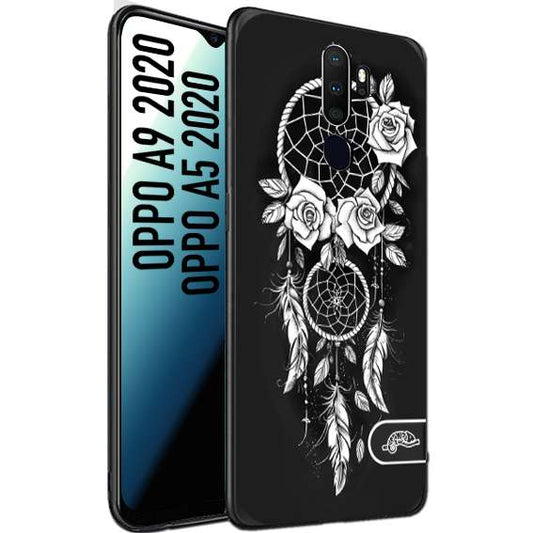 CUSTOMIZZA - Custodia cover nera morbida in tpu compatibile per Oppo A9 2020 - A5 2020 acchiappasogni dreamcatcher black and white bianco a rilievo disegnato tattoo tatuaggio