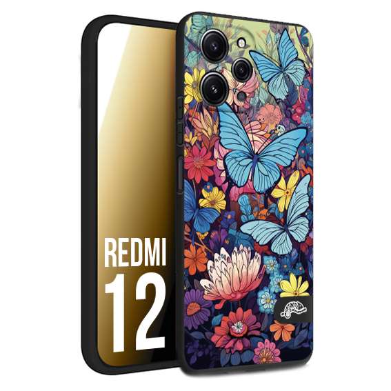 CUSTOMIZZA - Custodia cover nera morbida in tpu compatibile per Xiaomi Redmi 12 farfalle butterfly moderno donna disegnate gialla blu rosa