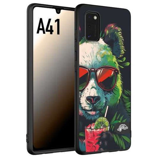 CUSTOMIZZA - Custodia cover nera morbida in tpu compatibile per Samsung A41 estate disegnata cocktails animali simpatici panda mojito