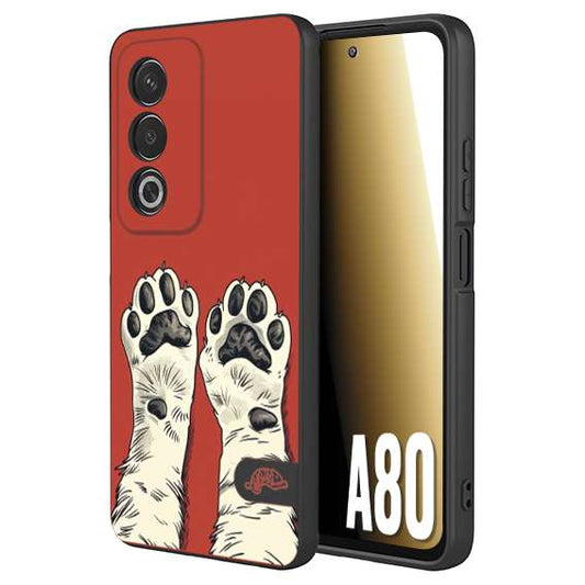 CUSTOMIZZA - Custodia cover nera morbida in tpu compatibile per Oppo A80 zampe di gatto cat paws rossa red disegnata fumetto cartoon