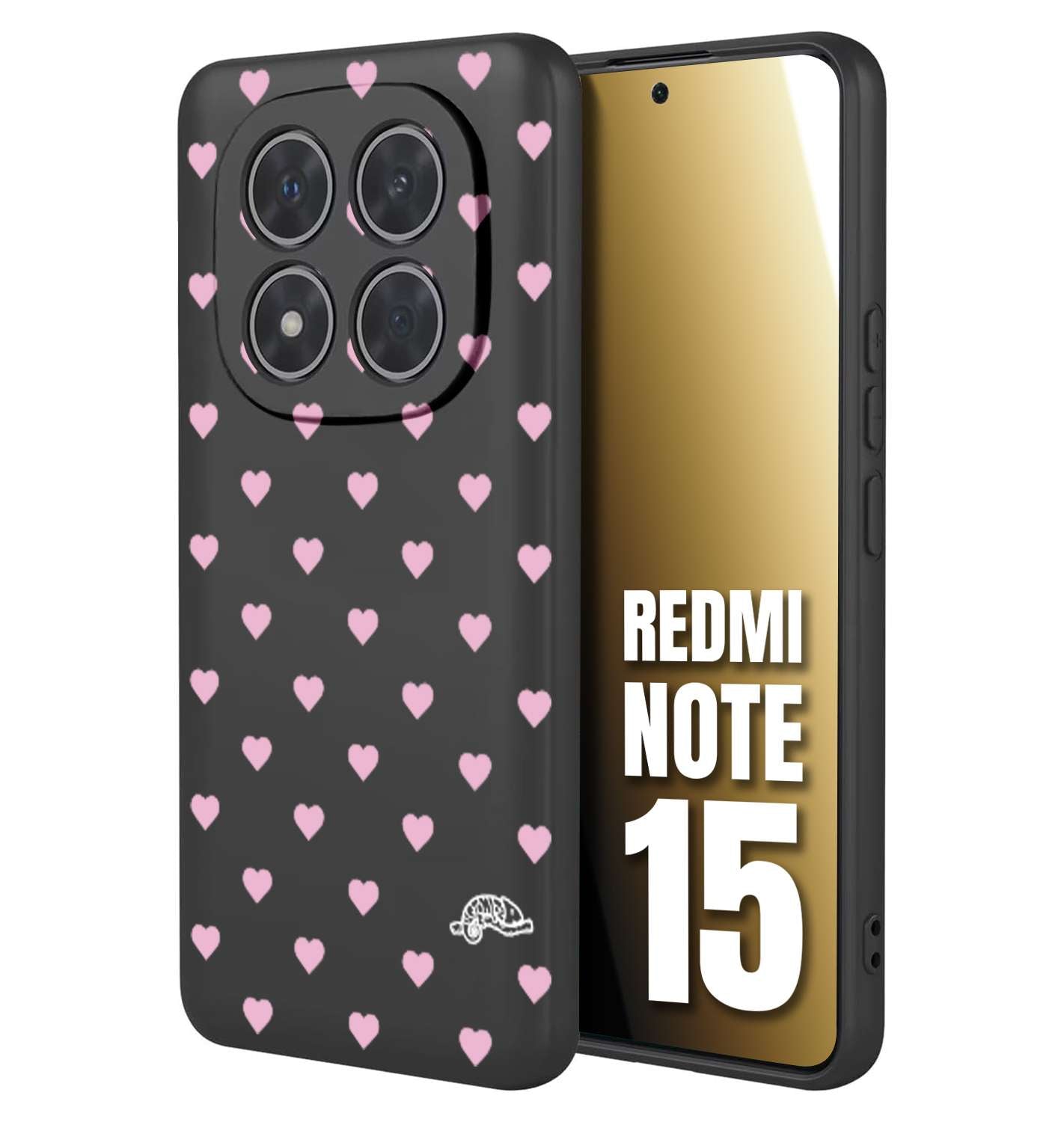 CUSTOMIZZA - Custodia cover nera morbida in tpu compatibile per Xiaomi Redmi Note 15 cuori pois rosa su nero donna pin up vintage