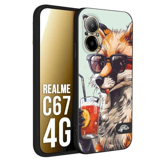 CUSTOMIZZA - Custodia cover nera morbida in tpu compatibile per Oppo C67 4G estate disegnata cocktails animali simpatici fox volpe negroni