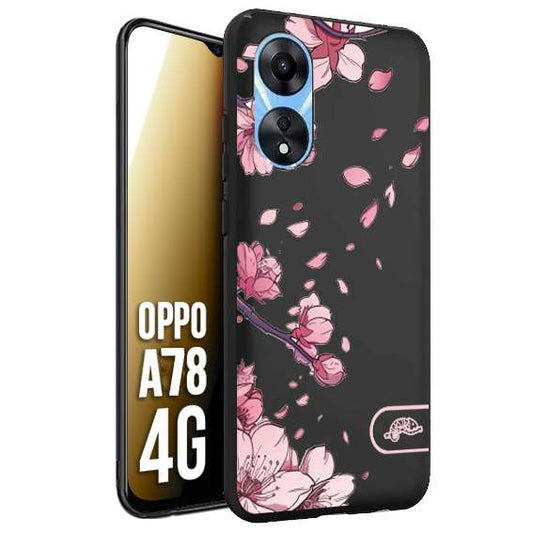 CUSTOMIZZA - Custodia cover nera morbida in tpu compatibile per Oppo A78 4G giapponese fiori di ciliegio in fiore a rilievo disegnata tattoo