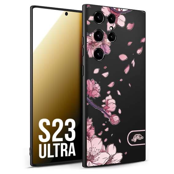 CUSTOMIZZA - Custodia cover nera morbida in tpu compatibile per Samsung S23 ULTRA giapponese fiori di ciliegio in fiore a rilievo disegnata tattoo