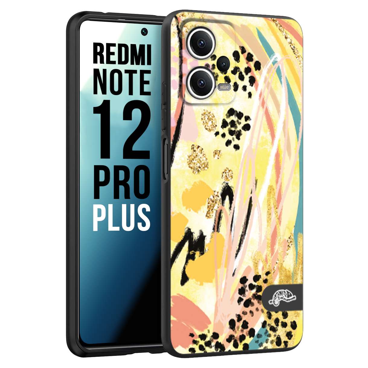 CUSTOMIZZA - Custodia cover nera morbida in tpu compatibile per Xiaomi Redmi Note 12 PRO PLUS astratti donna flower fantasia estate gialla rosa leopardata