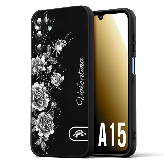 CUSTOMIZZA - Custodia cover nera morbida in tpu compatibile per Samsung A15 5G a rilievo soft touch personalizzata nome rose fiori donna