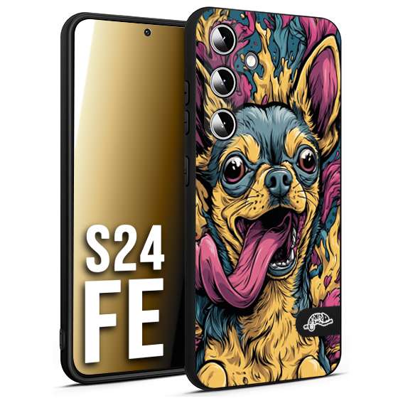 CUSTOMIZZA - Custodia cover nera morbida in tpu compatibile per Samsung S24 FE Chihuahua illustrazione cane pop art cane street art cartone animato
