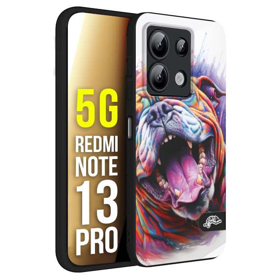 CUSTOMIZZA - Custodia cover nera morbida in tpu compatibile per Xiaomi Redmi Note 13 PRO 5G animali color bulldog cane dog colori vibranti disegnato schizzo