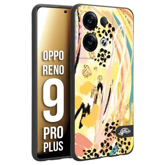 CUSTOMIZZA - Custodia cover nera morbida in tpu compatibile per Oppo Reno 9 PRO PLUS astratti donna flower fantasia estate gialla rosa leopardata