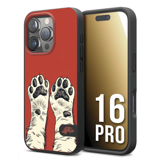 CUSTOMIZZA - Custodia cover nera morbida in tpu compatibile per iPhone 16 PRO zampe di gatto cat paws rossa red disegnata fumetto cartoon