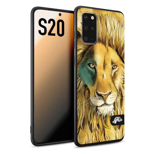 CUSTOMIZZA - Custodia cover nera morbida in tpu compatibile per Samsung S20 leone lion disegnato a mano giallo blu a rilievo artistico brown