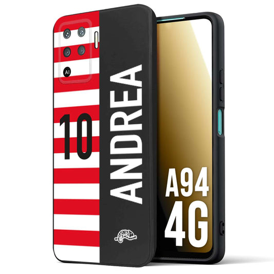 CUSTOMIZZA - Custodia cover nera morbida in tpu compatibile per Oppo A94 4G personalizzata calcio football nome e numero calciatori bianco rossa