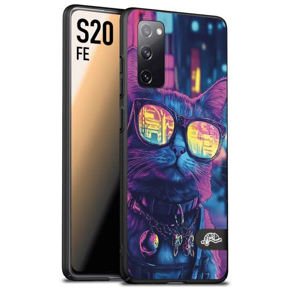 CUSTOMIZZA - Custodia cover nera morbida in tpu compatibile per Samsung S20 FE animali cyberpunk gatto street cat fucsia blu giallo