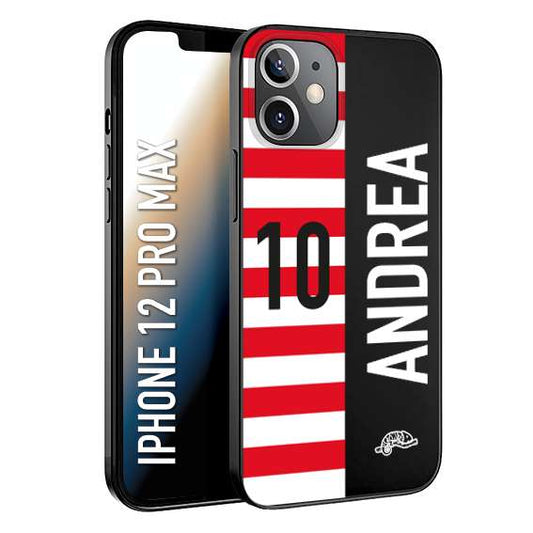 CUSTOMIZZA - Custodia cover nera morbida in tpu compatibile per iPhone 12 PRO MAX personalizzata calcio football nome e numero calciatori bianco rossa