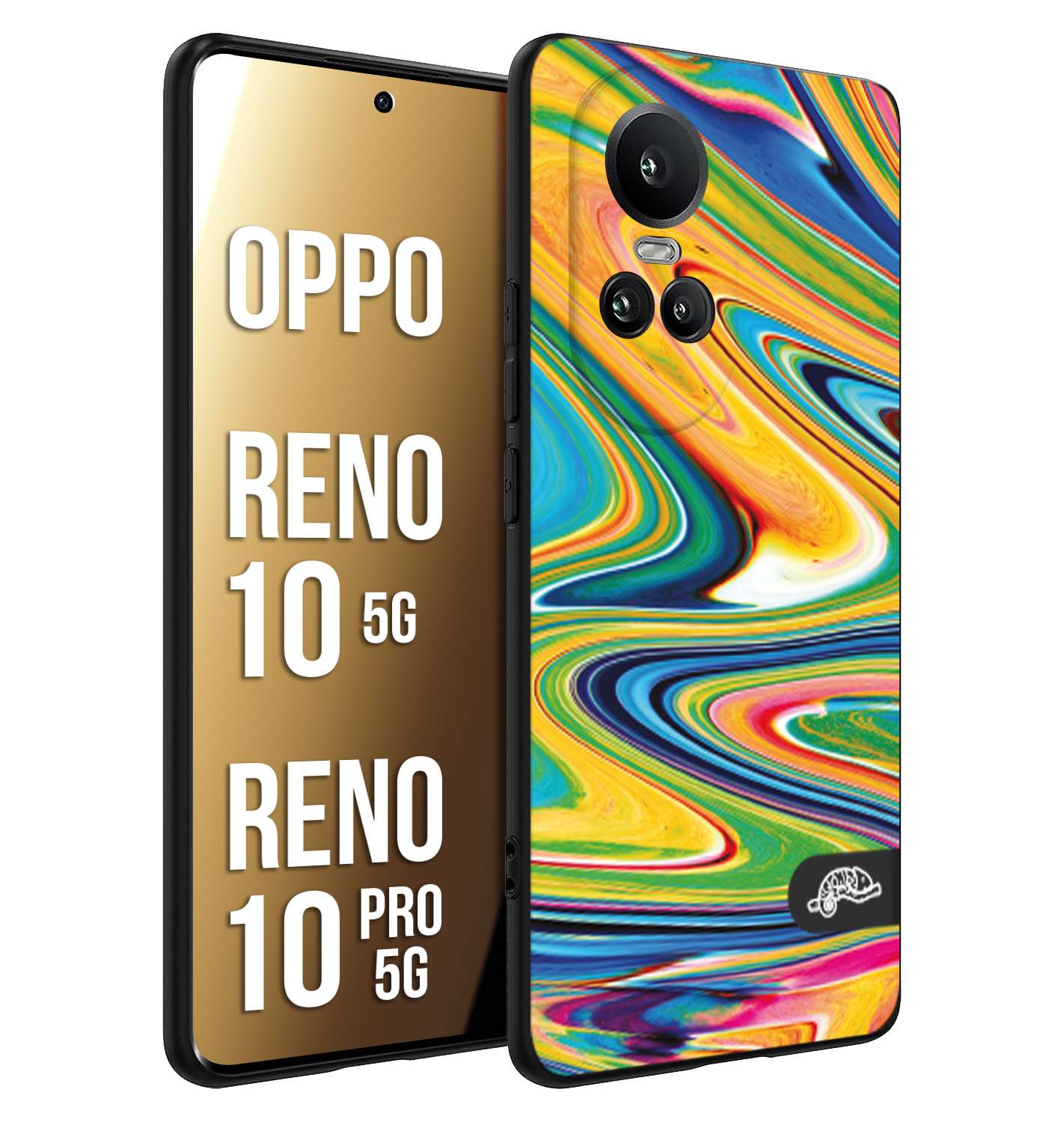 CUSTOMIZZA - Custodia cover nera morbida in tpu compatibile per Oppo Reno 10 5G - 10 PRO 5G colorata fantasia vortice marmo arcobaleno gialla verde blu