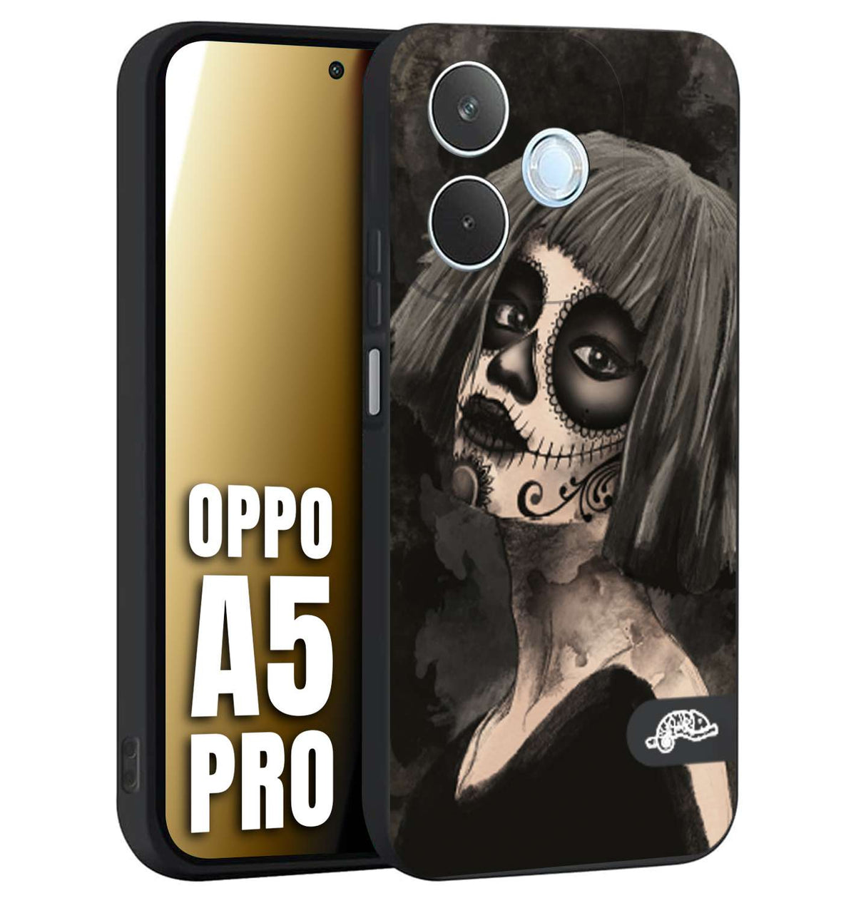 CUSTOMIZZA - Custodia cover nera morbida in tpu compatibile per Oppo A5 PRO chicana messicana dea de la muerte donna santa tattoo disegnata