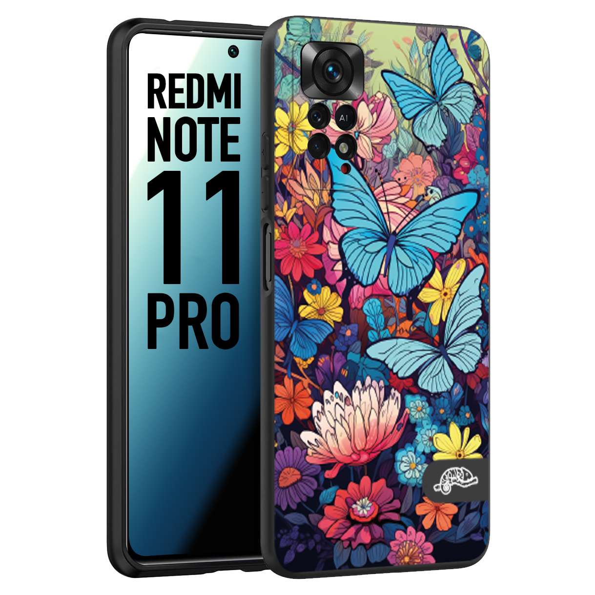 CUSTOMIZZA - Custodia cover nera morbida in tpu compatibile per Xiaomi Redmi Note 12 PRO PLUS farfalle butterfly moderno donna disegnate gialla blu rosa