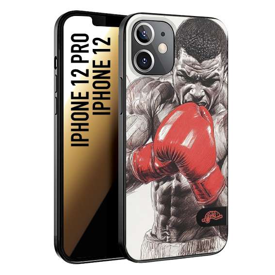 CUSTOMIZZA - Custodia cover nera morbida in tpu compatibile per iPhone 12 - 12 PRO pugilato pugili disegno tattoo guantoni box pesi massimi gancio