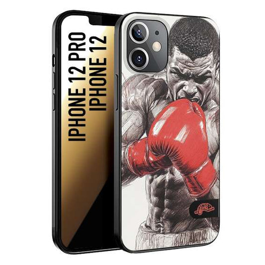 CUSTOMIZZA - Custodia cover nera morbida in tpu compatibile per iPhone 12 - 12 PRO pugilato pugili disegno tattoo guantoni box pesi massimi gancio
