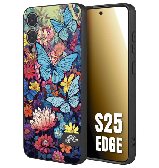 CUSTOMIZZA - Custodia cover nera morbida in tpu compatibile per Samsung S25 EDGE farfalle butterfly moderno donna disegnate gialla blu rosa