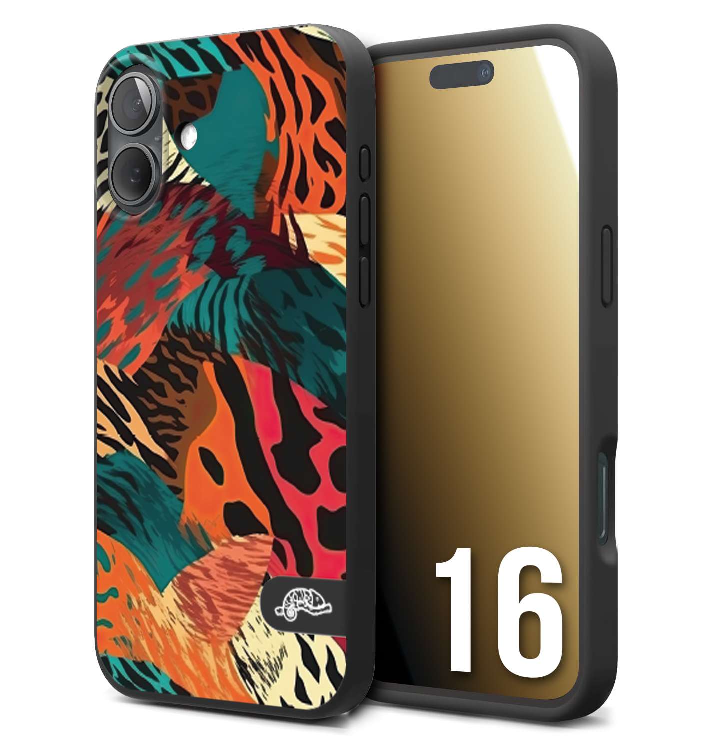 CUSTOMIZZA - Custodia cover nera morbida in tpu compatibile per iPhone 16 leopardato tigrato tiger colorata summer arancio verde fucsia