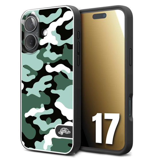 CUSTOMIZZA - Custodia cover nera morbida in tpu compatibile per iPhone 17 camouflage mimetico militare verde green