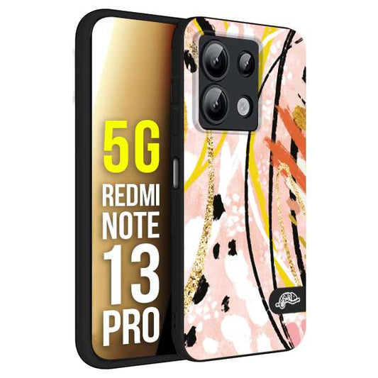 CUSTOMIZZA - Custodia cover nera morbida in tpu compatibile per Xiaomi Redmi Note 13 PRO 5G fiori astratti donna zebrato leopardato fantasia dorata gialla rosa colorata