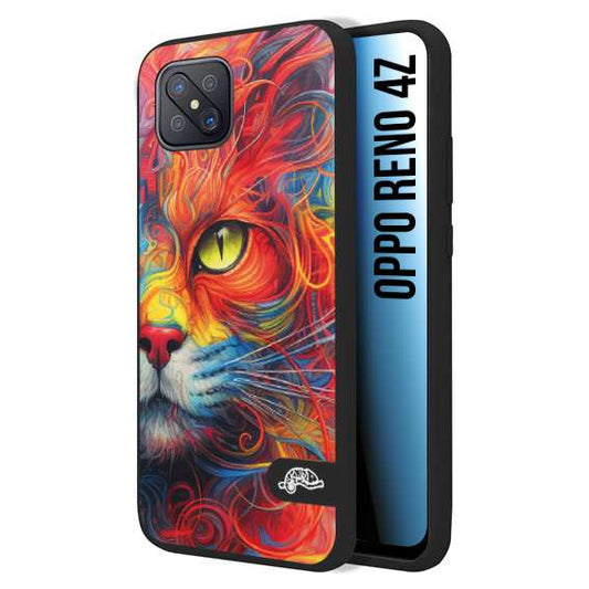 CUSTOMIZZA - Custodia cover nera morbida in tpu compatibile per Oppo Reno 4Z animali color cat gatto viso colori vibranti disegnato schizzo