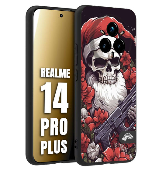 CUSTOMIZZA - Custodia cover nera morbida in tpu compatibile per Realme 14 PRO PLUS teschio natale santa claus fiori tattoo disegnato