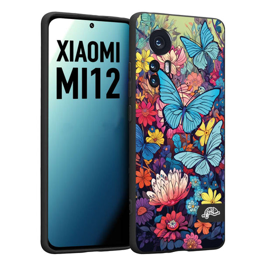 CUSTOMIZZA - Custodia cover nera morbida in tpu compatibile per Xiaomi 13 LITE farfalle butterfly moderno donna disegnate gialla blu rosa