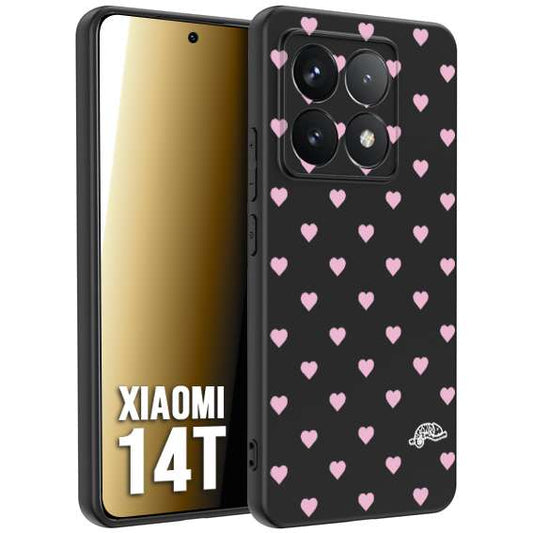CUSTOMIZZA - Custodia cover nera morbida in tpu compatibile per Xiaomi 14T cuori pois rosa su nero donna pin up vintage