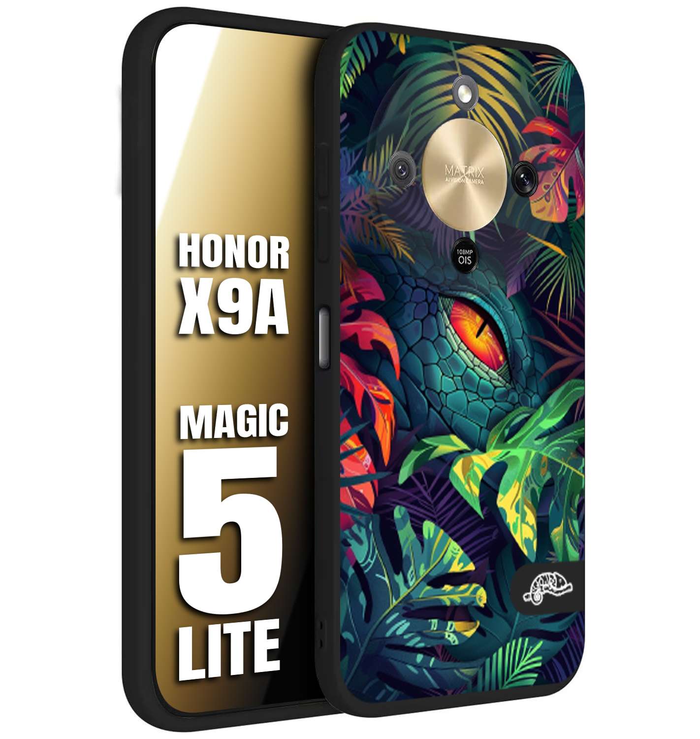 CUSTOMIZZA - Custodia cover nera morbida in tpu compatibile per Honor X9A - Honor Magic 5 Lite animali color giungla tropicale occhio di coccodrillo alligatore disegnato