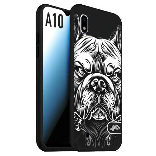 CUSTOMIZZA - Custodia cover nera morbida in tpu compatibile per Samsung A10 bulldog bianco a rilievo disegnato tattoo tatuaggio