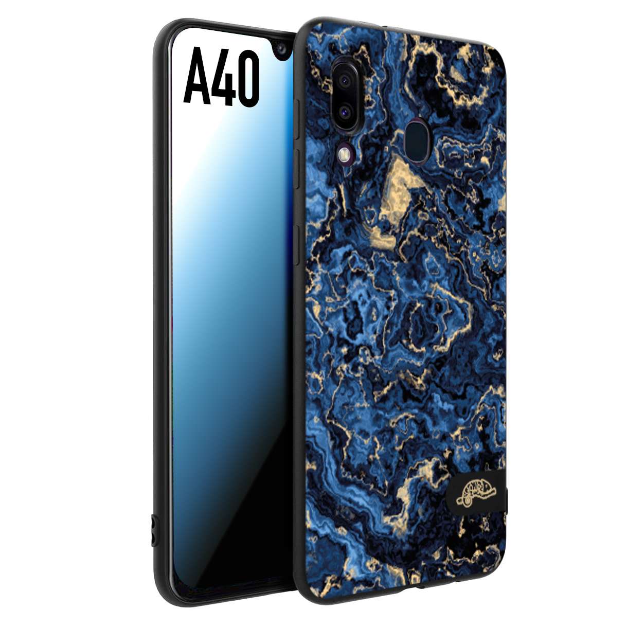 CUSTOMIZZA - Custodia cover nera morbida in tpu compatibile per Samsung A40 effetto marmo marble blu venature dorato psichedelico