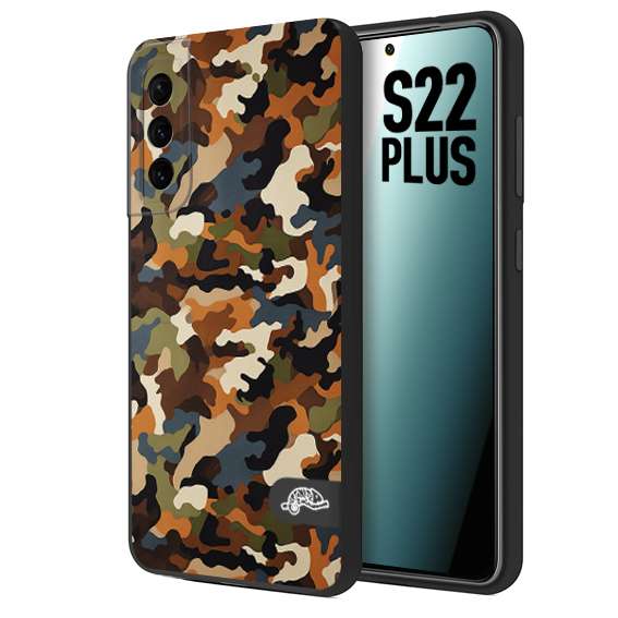 CUSTOMIZZA - Custodia cover nera morbida in tpu compatibile per Samsung S22 PLUS camouflage mimetico militare moderno blu marrone beige