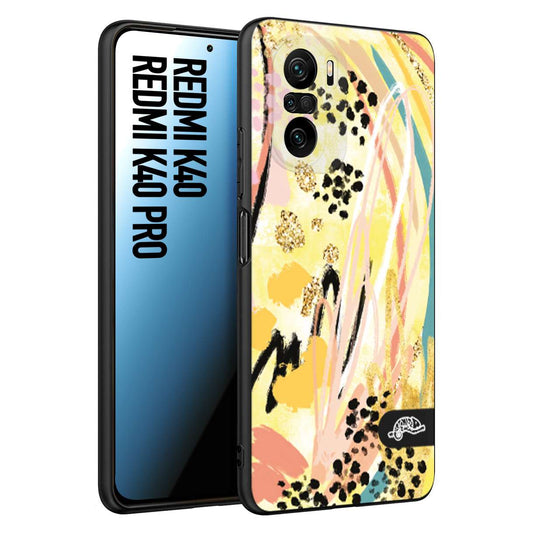 CUSTOMIZZA - Custodia cover nera morbida in tpu compatibile per Xiaomi Redmi K40 - K40 Pro astratti donna flower fantasia estate gialla rosa leopardata