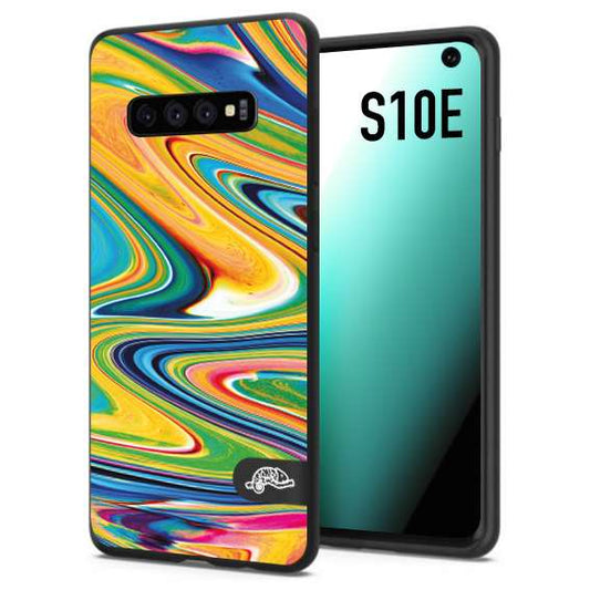 CUSTOMIZZA - Custodia cover nera morbida in tpu compatibile per Samsung S10E colorata fantasia vortice marmo arcobaleno gialla verde blu