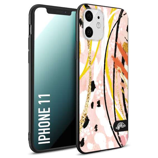 CUSTOMIZZA - Custodia cover nera morbida in tpu compatibile per iPhone 11 fiori astratti donna zebrato leopardato fantasia dorata gialla rosa colorata