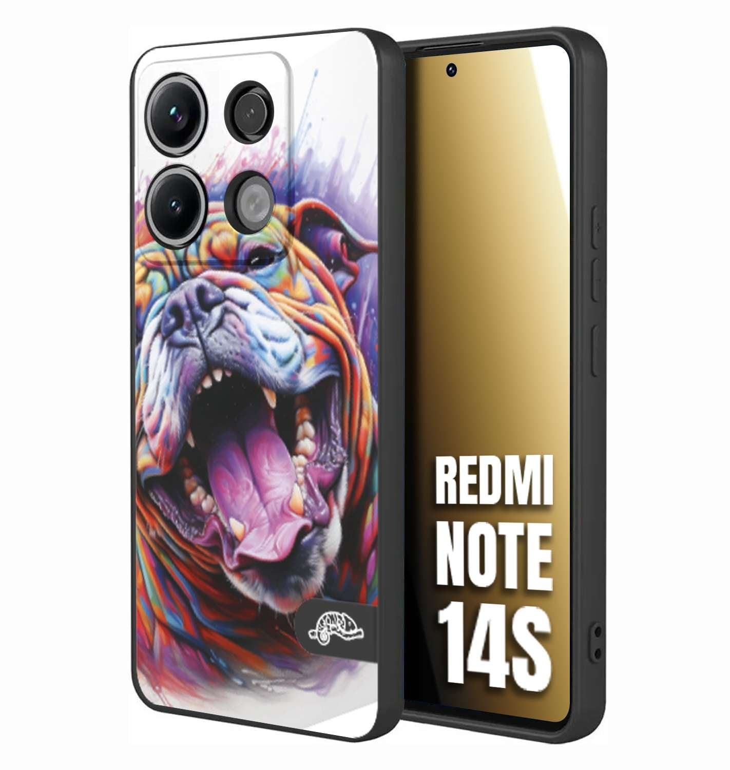 CUSTOMIZZA - Custodia cover nera morbida in tpu compatibile per Xiaomi Redmi Note 14S animali color bulldog cane dog colori vibranti disegnato schizzo