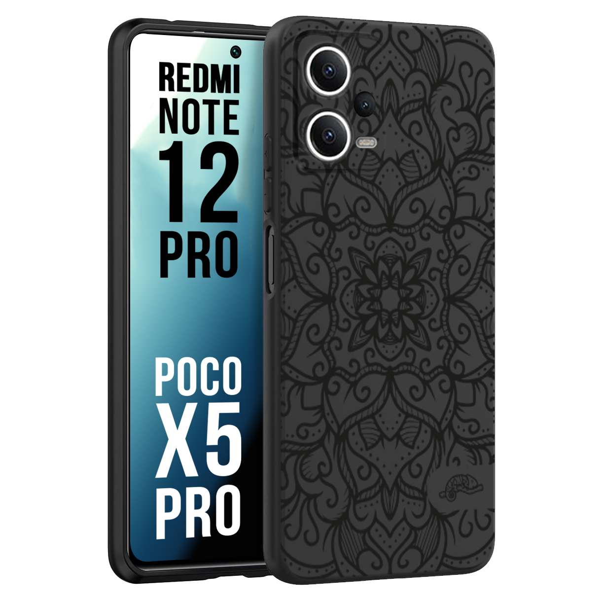 CUSTOMIZZA - Custodia cover nera morbida in tpu compatibile per Xiaomi Redmi Note 12 PRO - POCO X5 PRO mandala nero fiore vedo non vedo donna