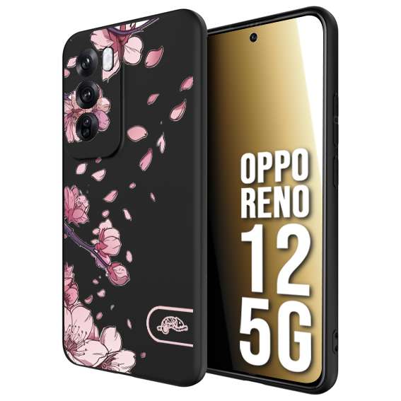 CUSTOMIZZA - Custodia cover nera morbida in tpu compatibile per Oppo Reno 12 5G giapponese fiori di ciliegio in fiore a rilievo disegnata tattoo