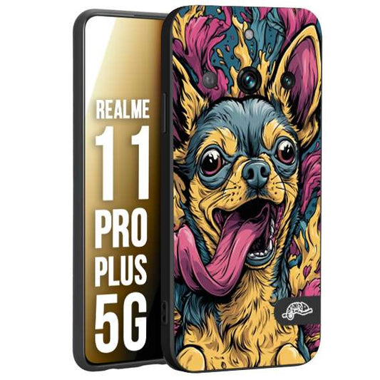 CUSTOMIZZA - Custodia cover nera morbida in tpu compatibile per Realme 11 PRO PLUS 5G Chihuahua illustrazione cane pop art cane street art cartone animato